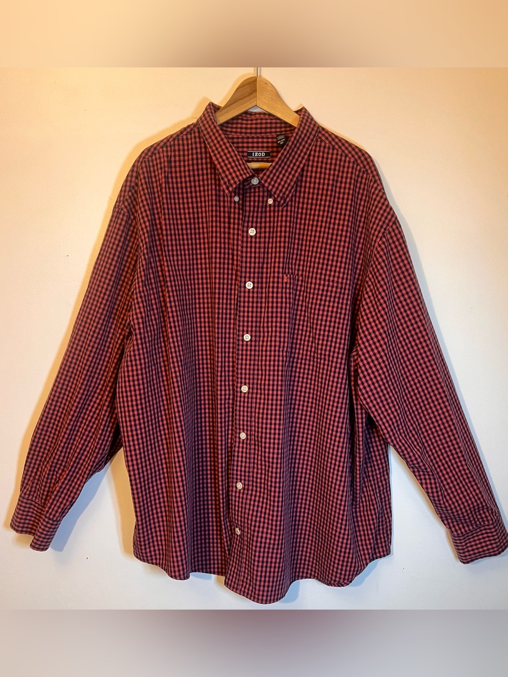 Izod Men’s Long-Sleeve Red and Navy Plaid Button-Down Shirt - Size 3XL